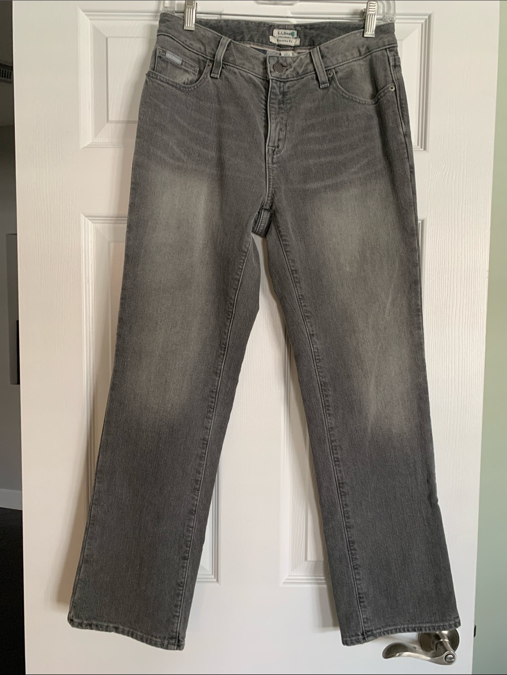 L.L. Bean Women's Washed Gray Flannel Lined Straight-Leg Jeans